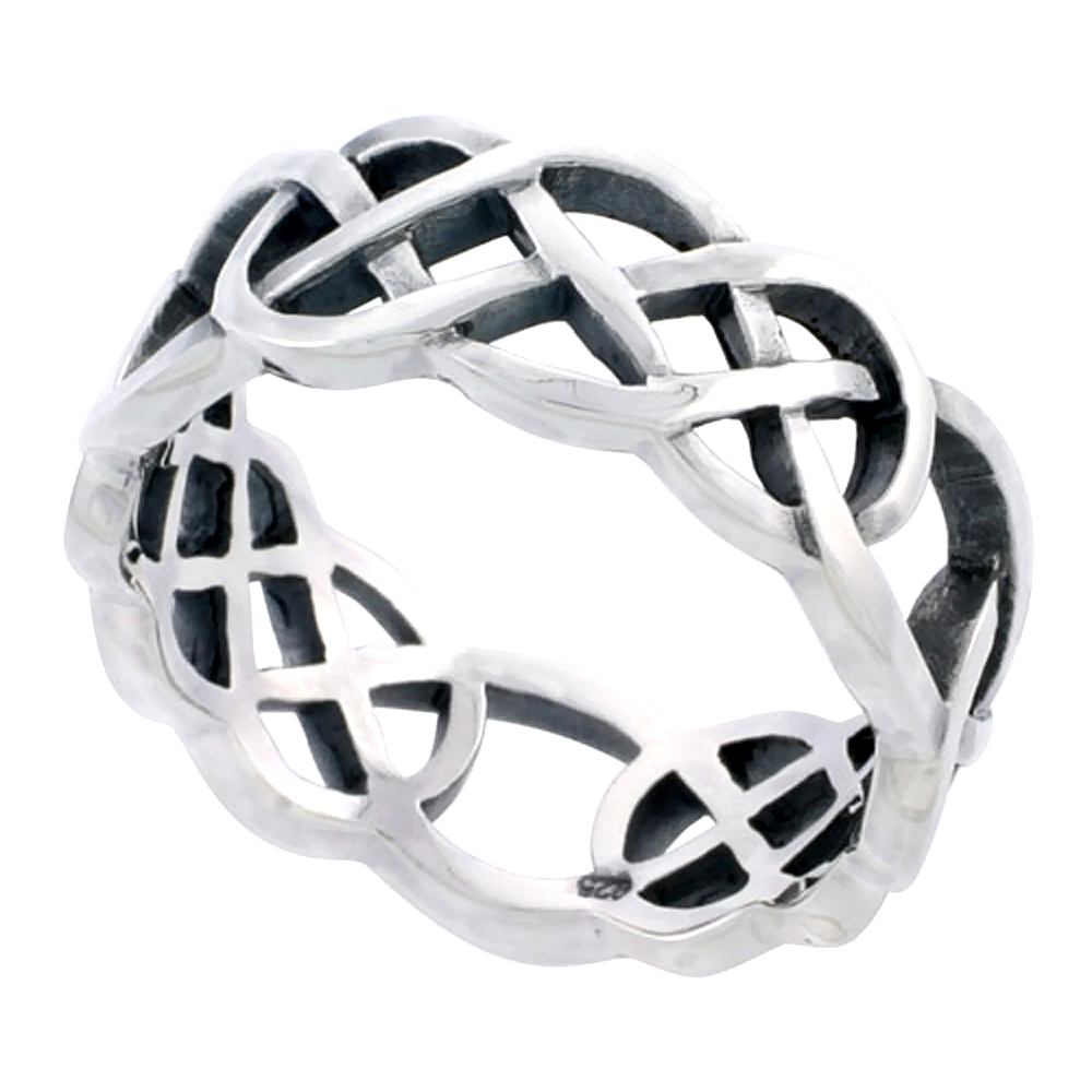 Gents Sterling Silver Celtic Knot Wedding Band Ring Flawless Finish 5/16 inch wide, sizes 9 to 14