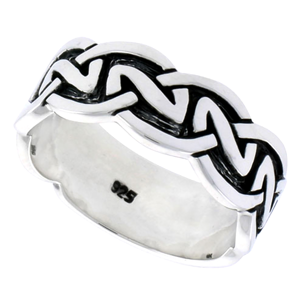 Gents Sterling Silver Celtic Knot Wedding Ring Flawless Finish 1/4 inch wide, sizes 9 to 14