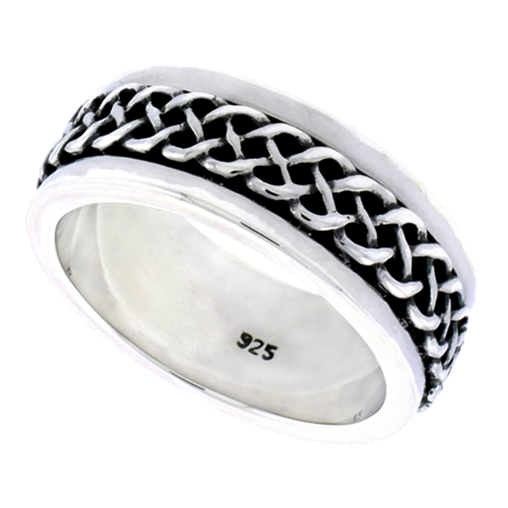 Gents Sterling Silver Celtic Braid Wedding Ring Flawless finish 3/8 inch wide, sizes 9 to 14