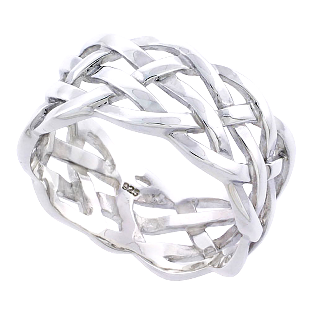 Sterling Silver Woven Wedding Ring for Him and Her Flawless finish 1/2 inch wide sizes 6 to 14