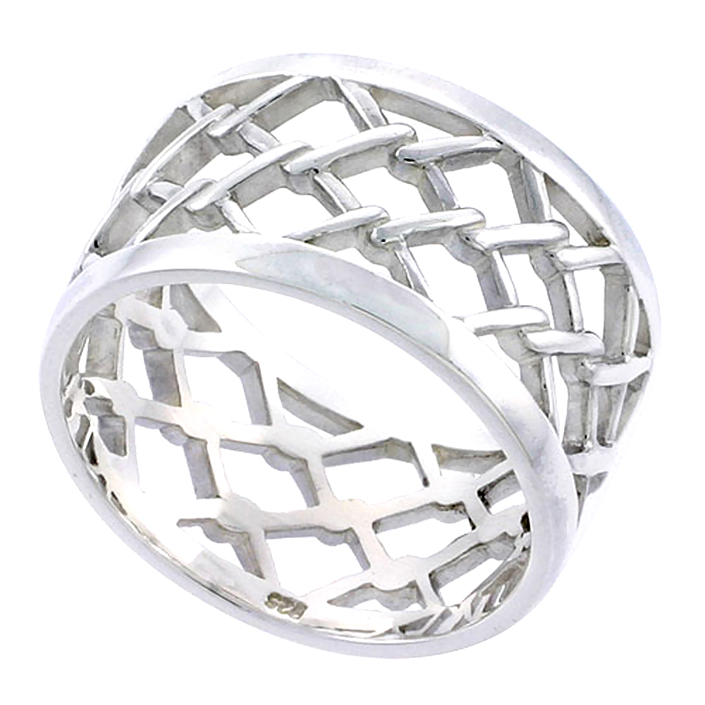 Sterling Silver Chain Link Ring Wedding Band for Him and Her Flawless finish 1/2 inch wide sizes 6 to 14