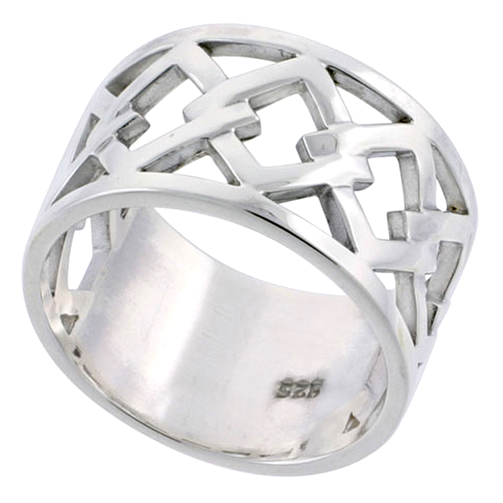 Sterling Silver Square Link Chain Ring Wedding Band for Him and Her Flawless finish 1/2 inch wide sizes 6 to 14