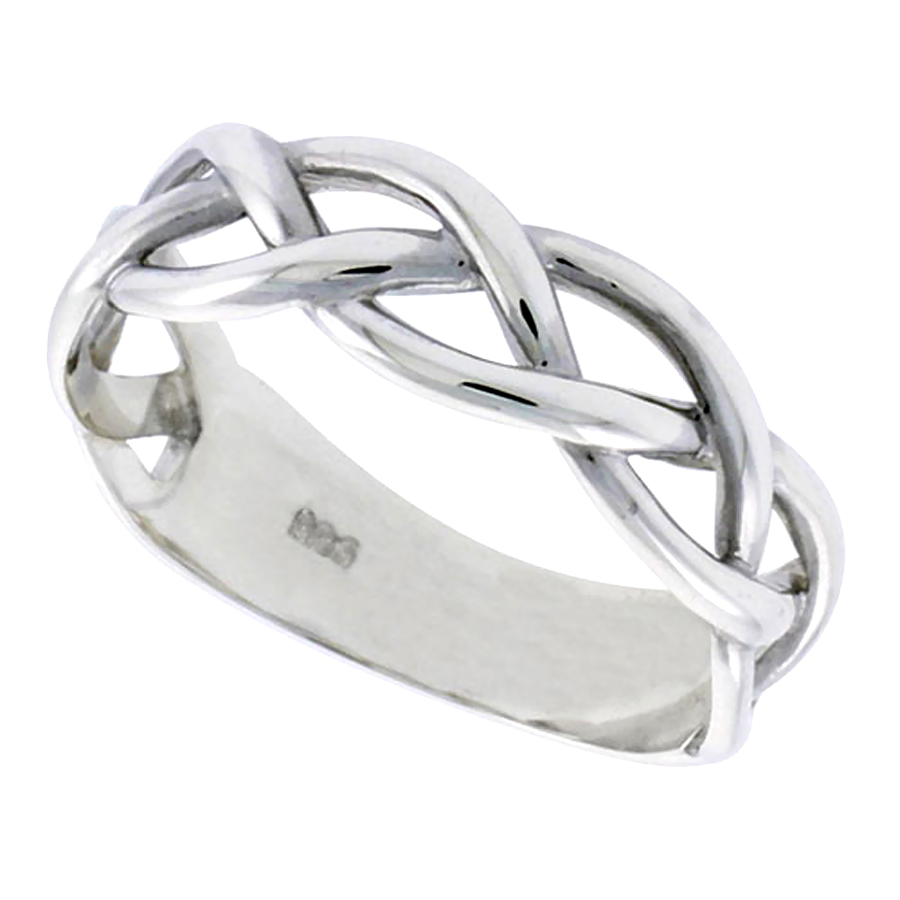 Sterling Silver Nautical Braided Wedding Band for Him and Her Ring for Women Flawless finish 3/8 inch wide sizes 6 to 14