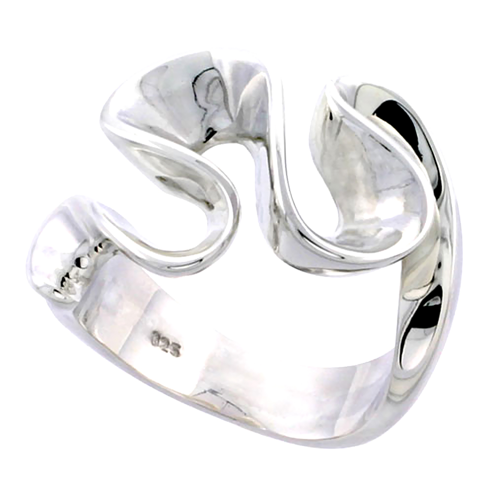 Sterling Silver Sideway Waves Ring for Women Flawless finish 5/8 inch wide