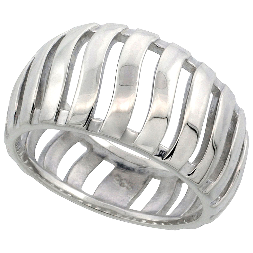 Sterling Silver Domed Bars Ring for Women Flawless finish 1/2 inch wide