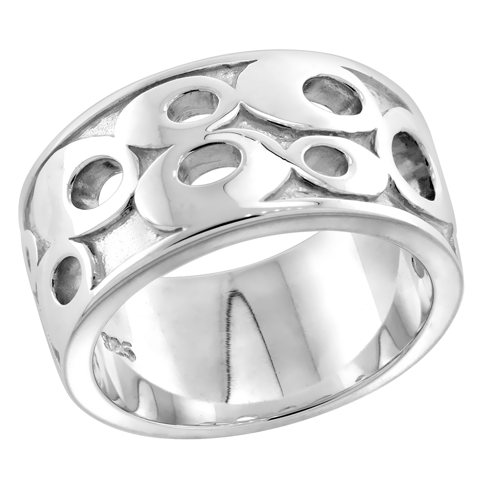Ladies Sterling Silver Oval Bubble Ring Cut out Pattern High Polished 3/8 inch wide sizes 6 - 10