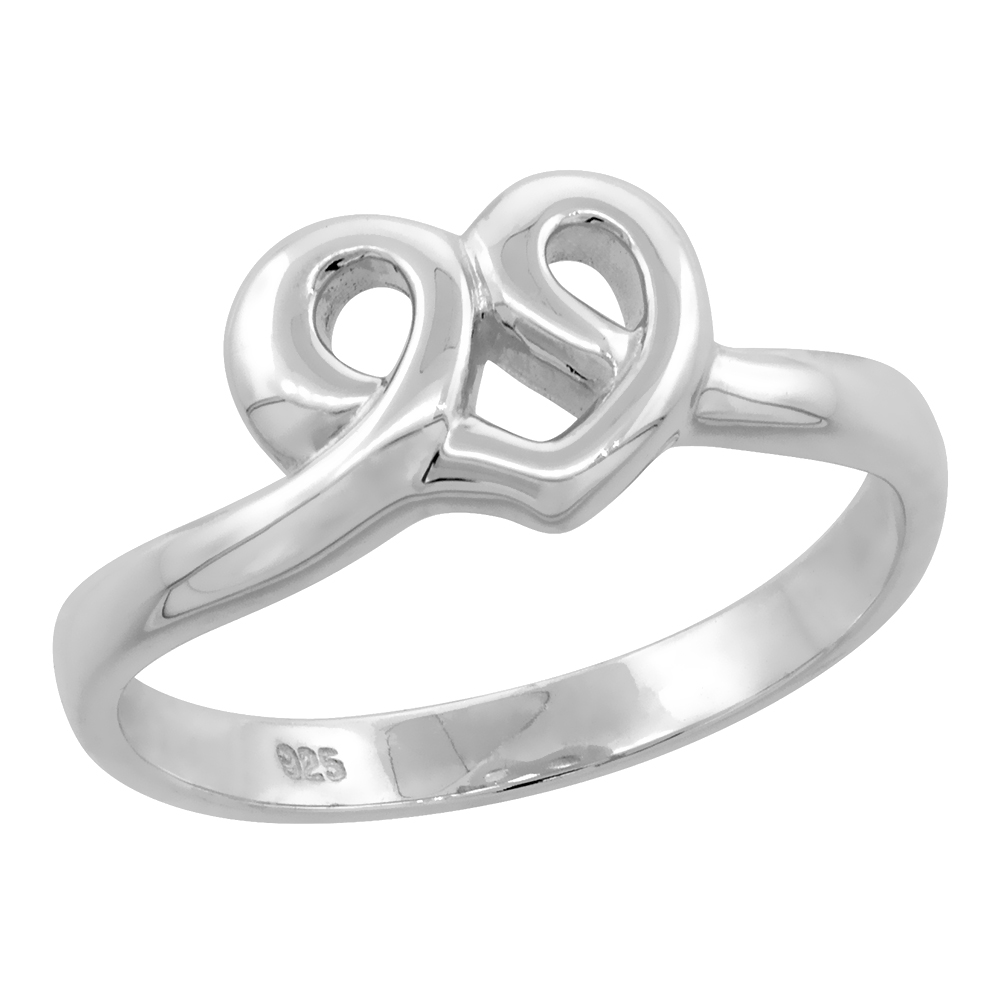 Sterling Silver Eternity Knot Heart High Polished Ring 5/16 inch wide sizes 6 - 9 with half sizes