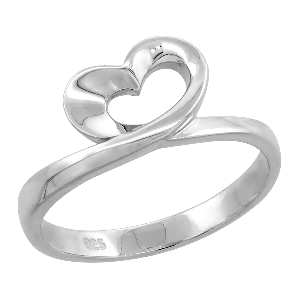 Sterling Silver Open Heart High Polished Ring 5/16 inch wide sizes 6 - 9 with half sizes