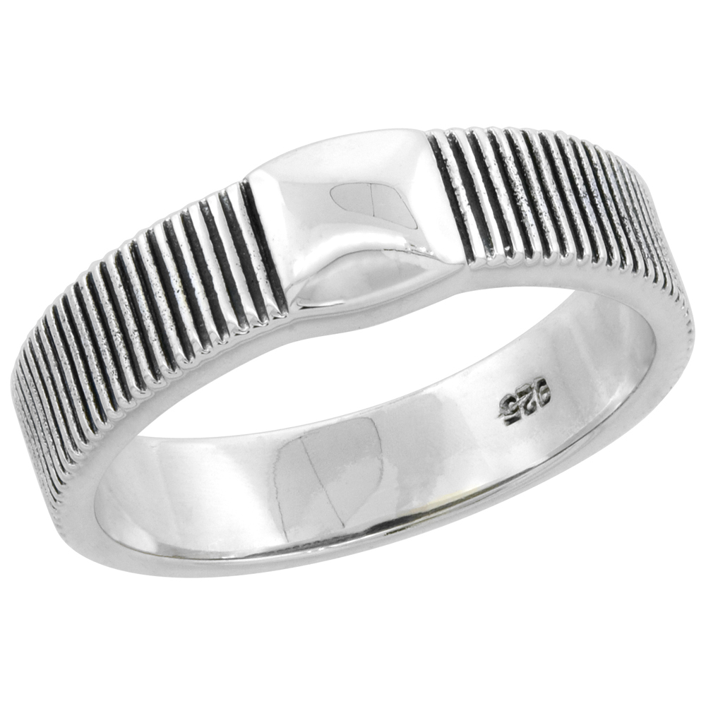 Sterling Silver Milgrain Solid Square Center High Polished Ring 3/16 inch wide sizes 6 - 9 with half sizes