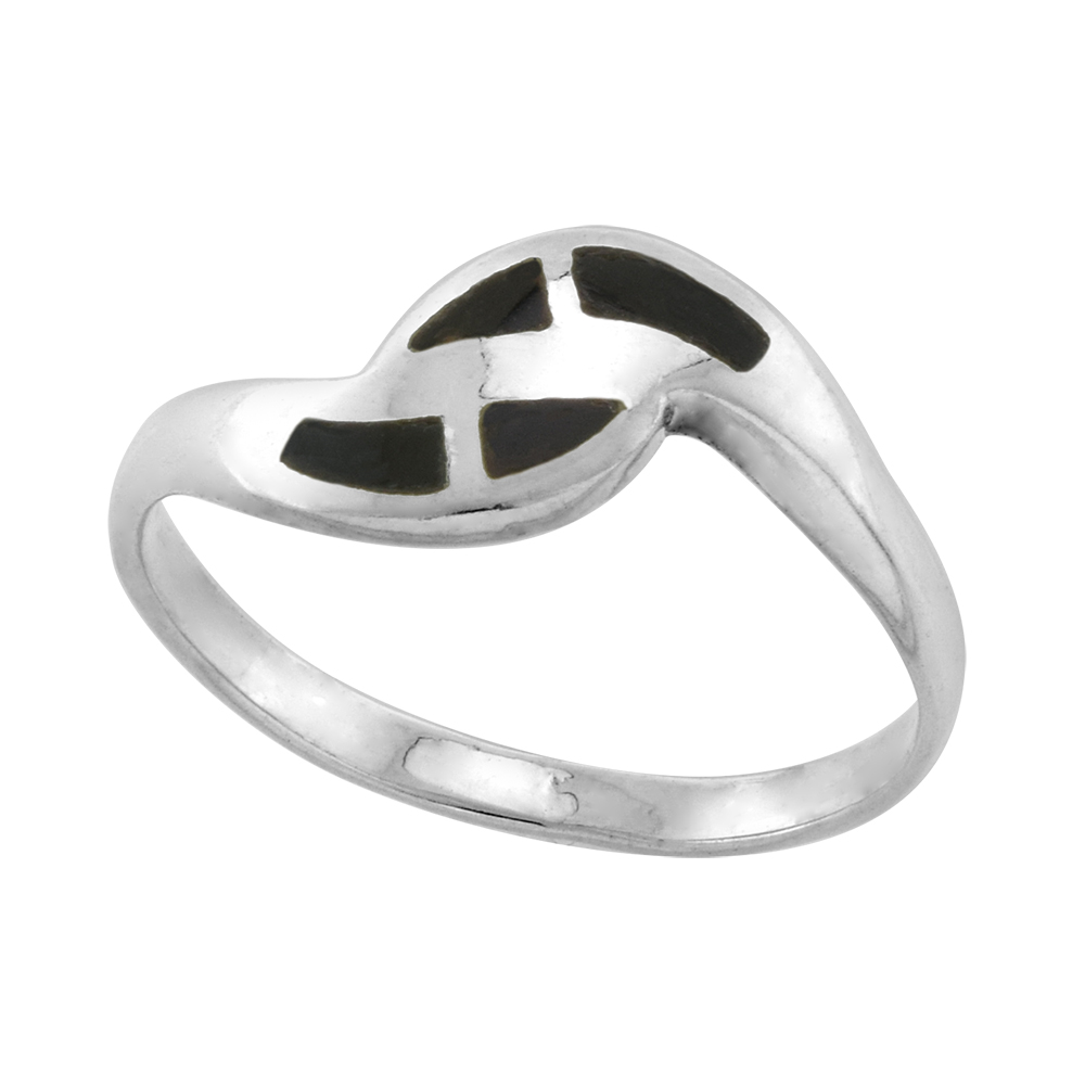 DAINTY 1/4 INCH STERLING SILVER 4-STONE INLAY BYPASS JET STONE RING FOR WOMEN & TEENS SIZES 4-10