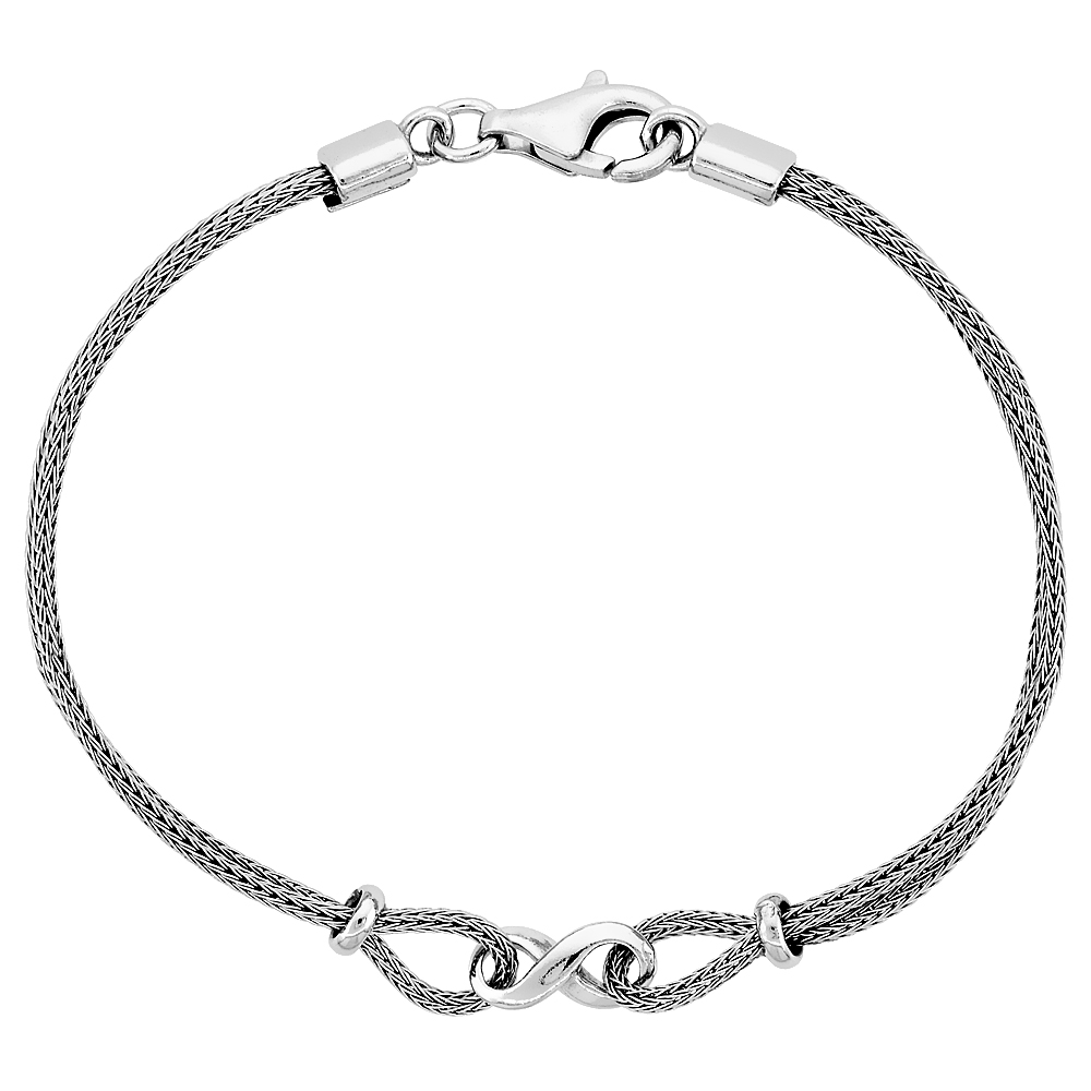 Sterling Silver Mesh Bracelet Infinity Sign Rhodium Finish, 7 inch long