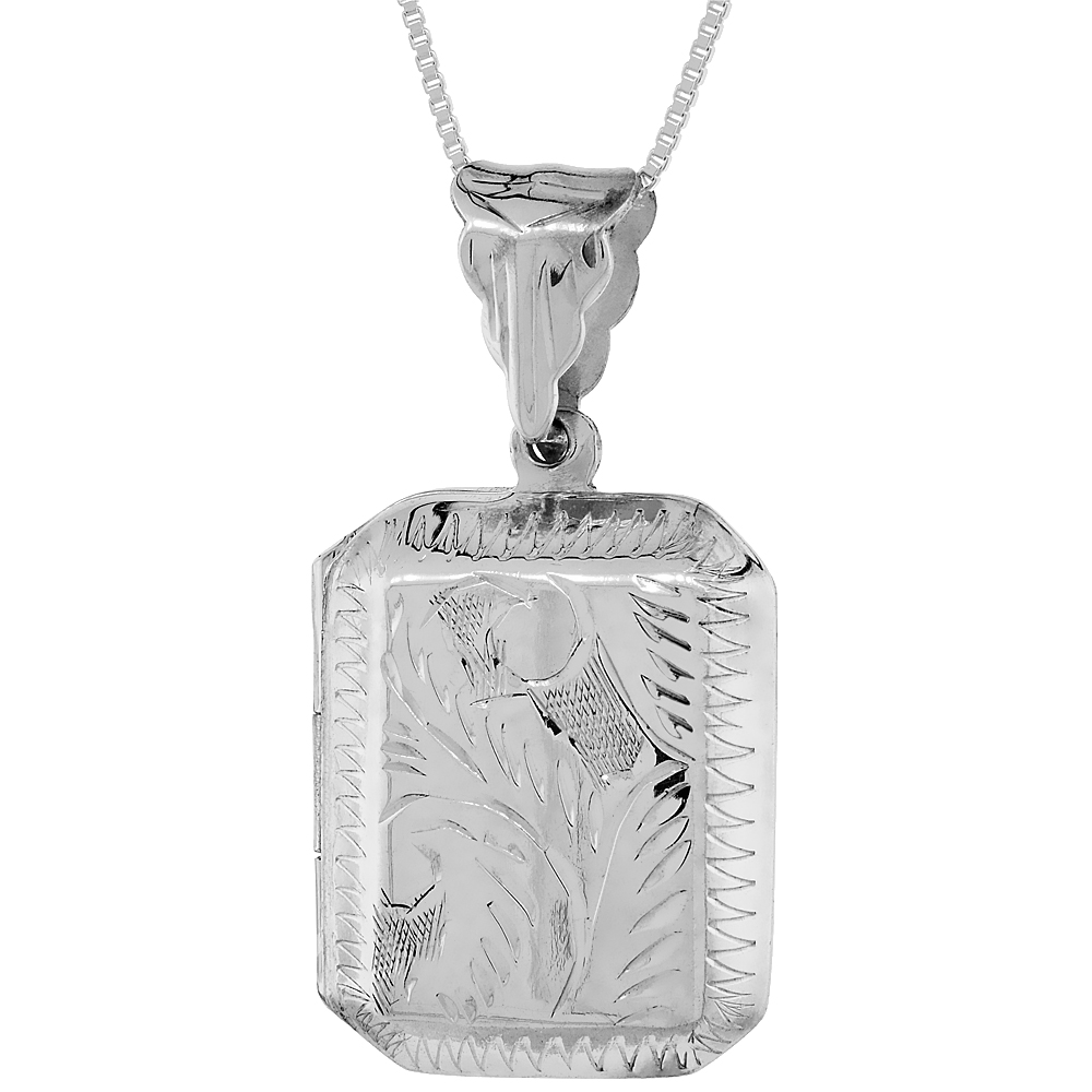 STERLING SILVER ENGRAVED 3/4 X 7/8 INCH OCTAGON LOCKET PENDANT FOR WOMEN HANDMADE NO CHAIN INCLUDED