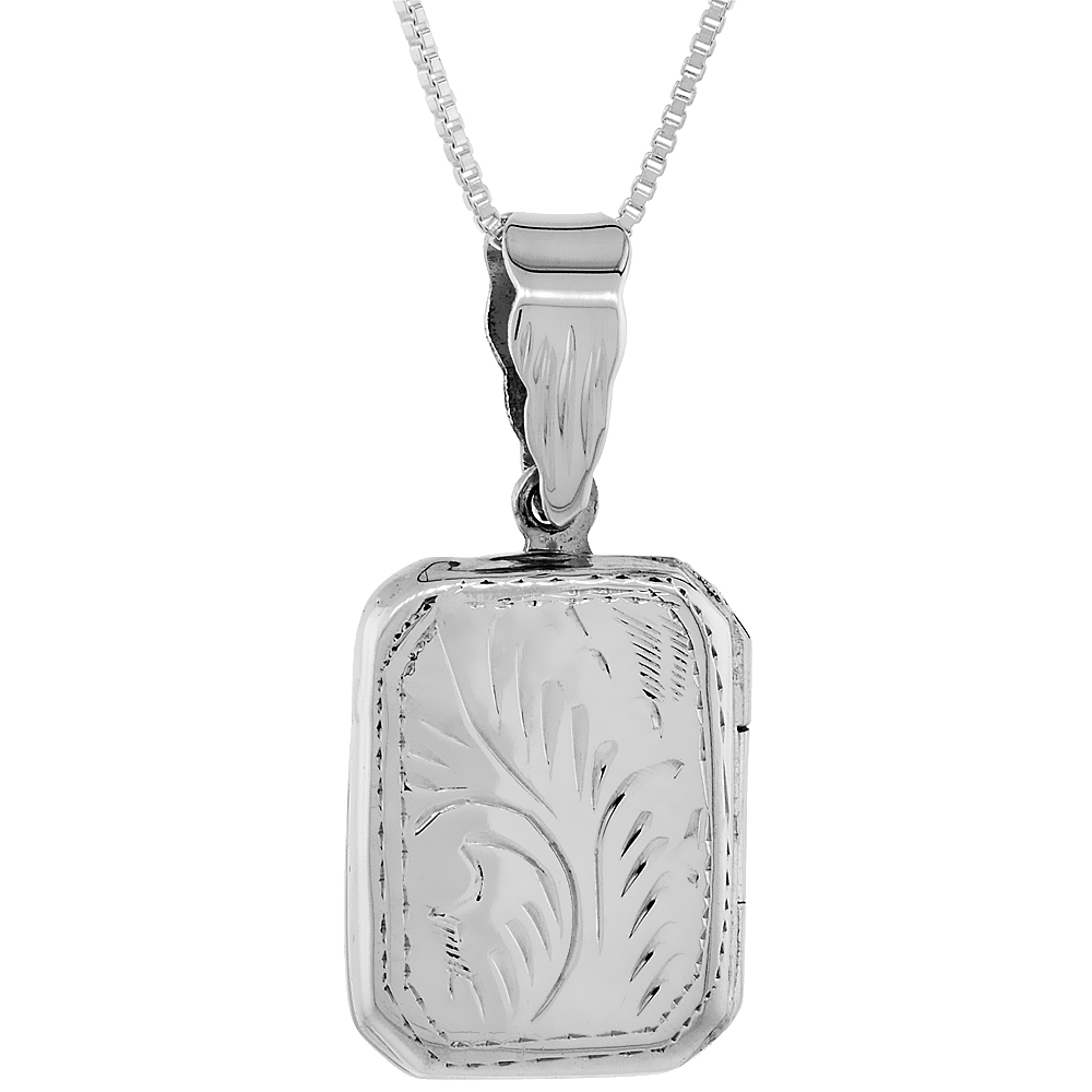SMALL STERLING SILVER ENGRAVED 1/2 X 3/4 INCH OCTAGON LOCKET PENDANT FOR WOMEN HANDMADE NO CHAIN INCLUDED