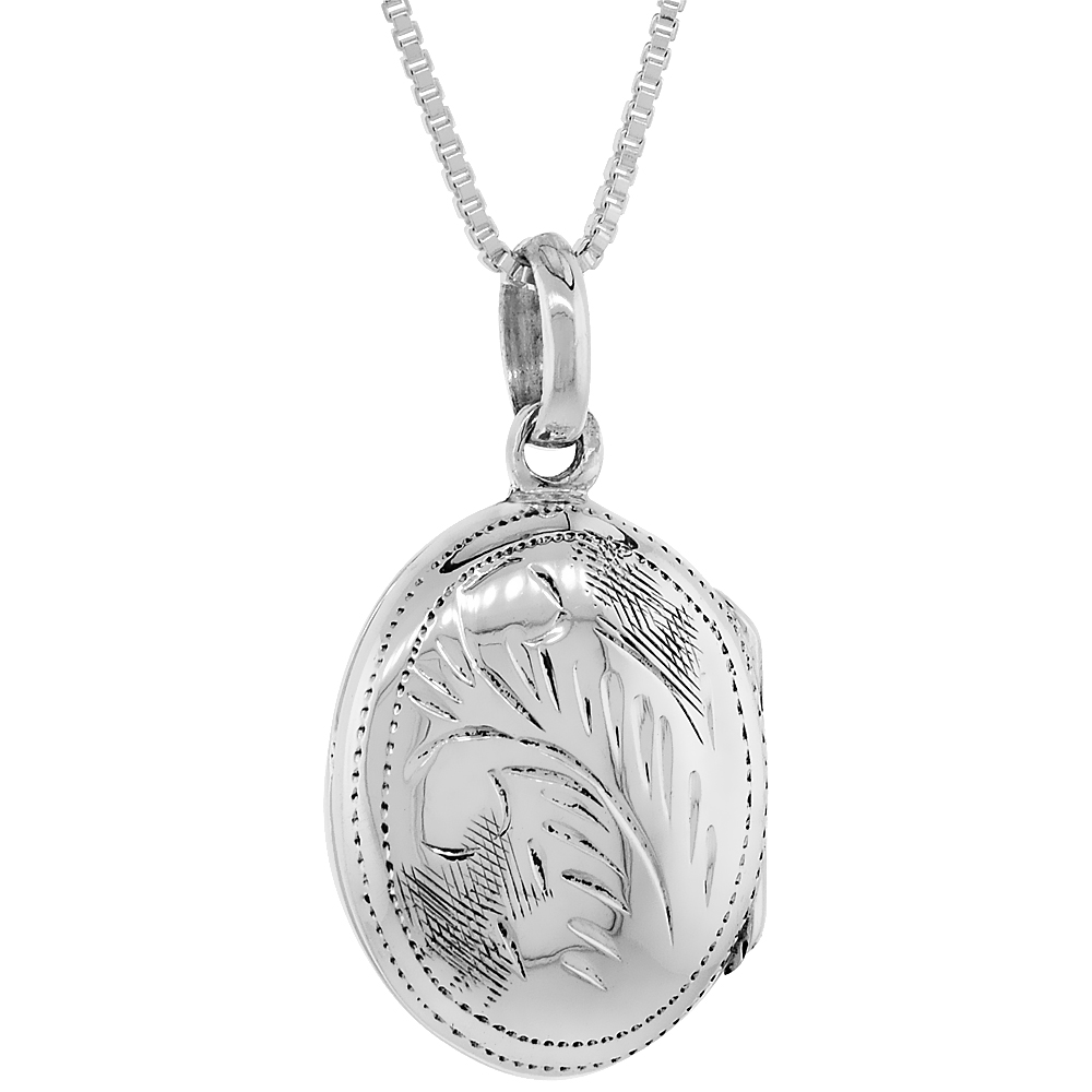 3/4 X 1/2 INCH SMALL STERLING SILVER ONE SIDE ENGRAVED OVAL LOCKET PENDANT FOR WOMEN HANDMADE NO CHAIN INCLUDED