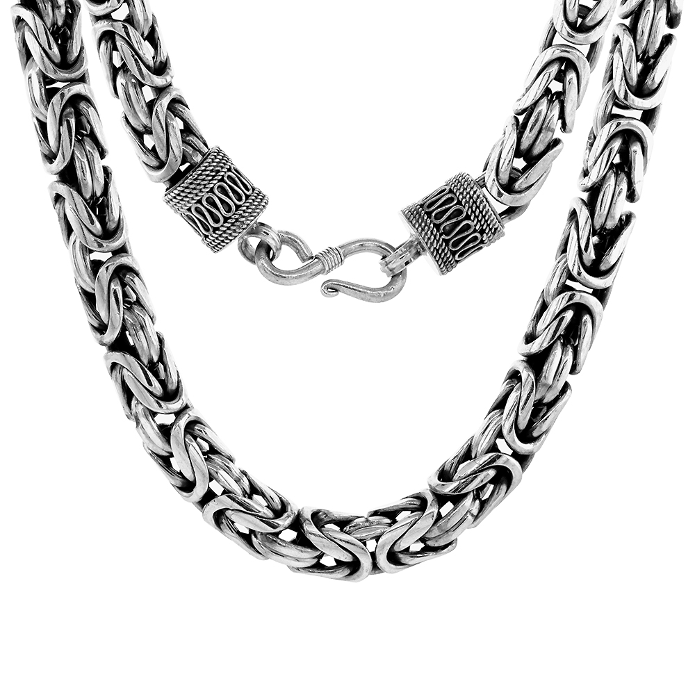 10MM STERLING SILVER ROUND BYZANTINE CHAIN NECKLACES & BRACELETS 10MM THICK ANTIQUED NICKEL FREE, 8-30 INCH