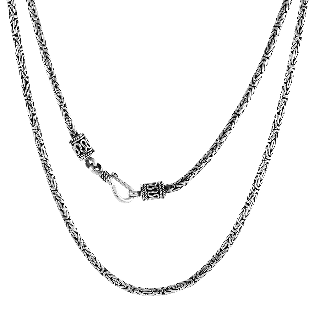2.5mm Sterling Silver Round BYZANTINE Chain Necklaces &amp; Bracelets 2.5mm Antiqued Finish Nickel Free 7-30 inch