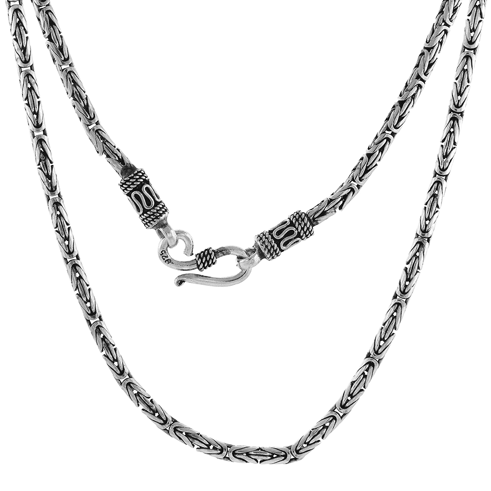 3MM STERLING SILVER ROUND BYZANTINE CHAIN NECKLACES & BRACELETS 3MM ANTIQUED FINISH NICKEL FREE, 7-30 INCH