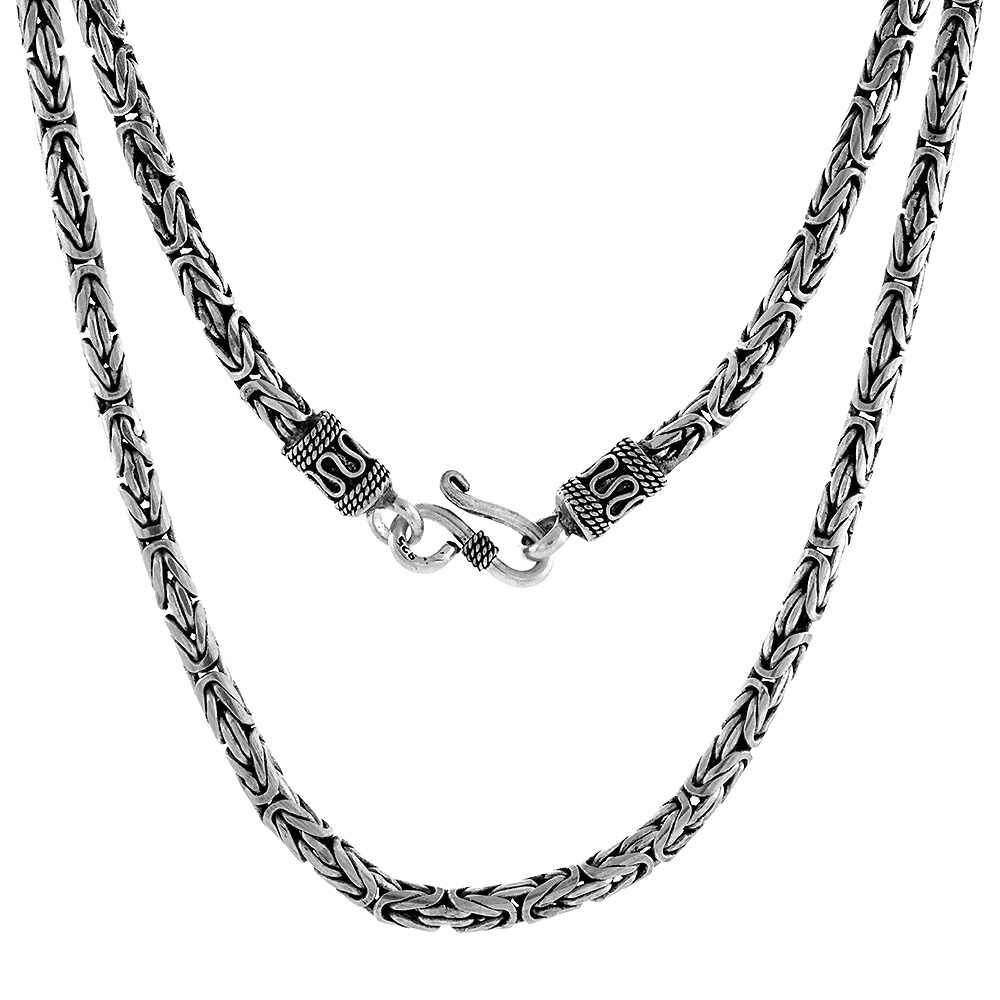 4MM STERLING SILVER ROUND BYZANTINE CHAIN NECKLACES & BRACELETS 4MM ANTIQUED FINISH NICKEL FREE, 7-30 INCH