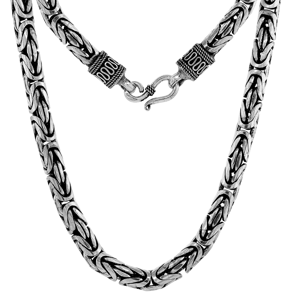 7MM STERLING SILVER ROUND BYZANTINE CHAIN NECKLACES & BRACELETS 7MM THICK ANTIQUED NICKEL FREE, 7-30 INCH