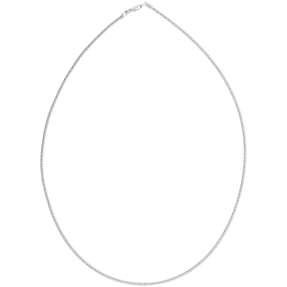 1.25-1.6MM STERLING SILVER DIAMOND CUT ROUND OMEGA NECKLACE FOR WOMEN NICKEL FREE ITALY SIZES 16- 8 INCH