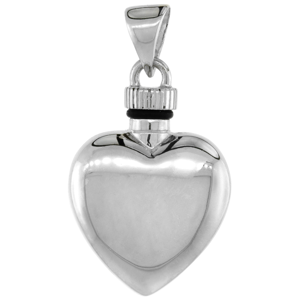 Sterling Silver Heart Perfume/Urn Ash Screw-on Pendant, 7/8 inch wide