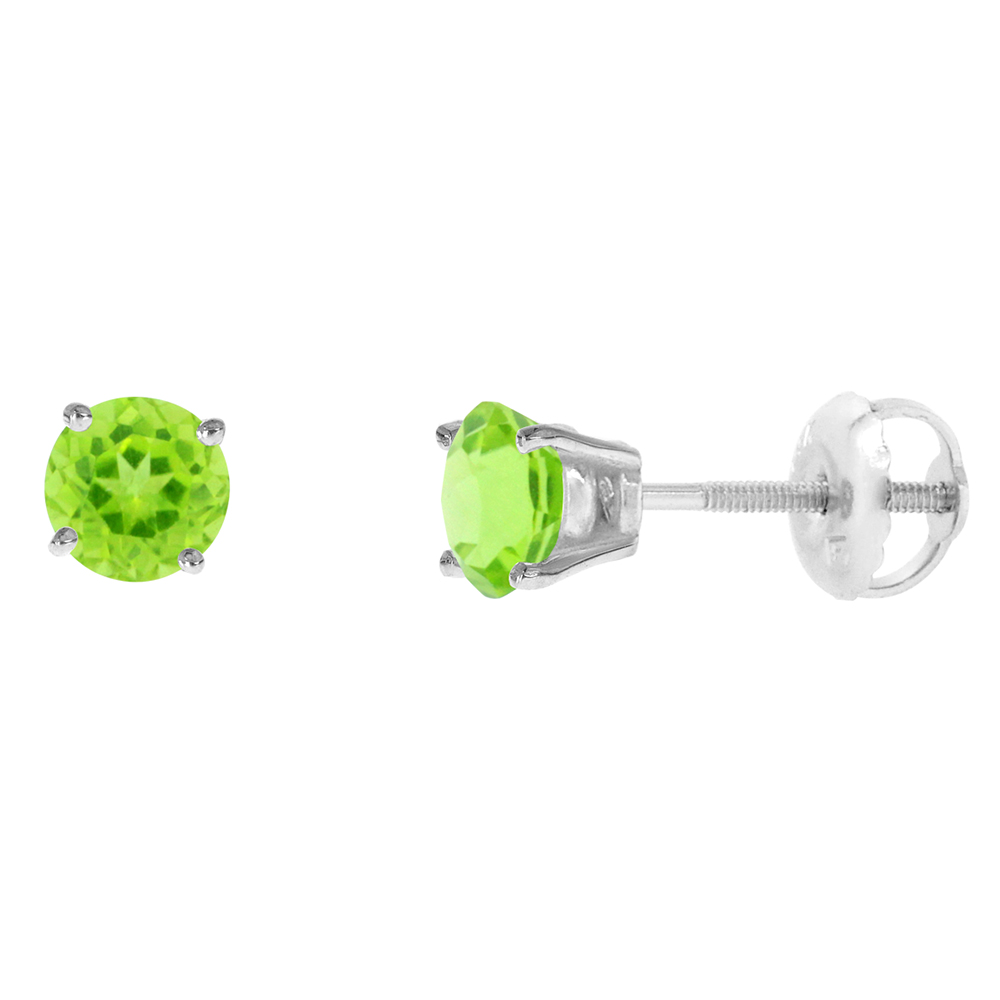 4mm 14k White Gold Natural Peridot Stud Earrings Screw Back Round 0.5 cttw/pr