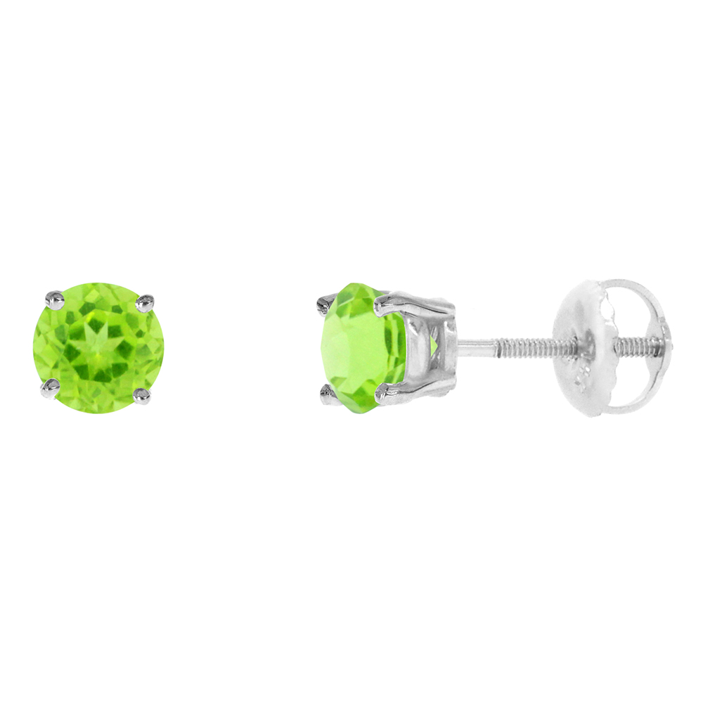 5MM 14K WHITE GOLD NATURAL PERIDOT STUD EARRINGS SCREW BACK ROUND 1 CTTW/PR