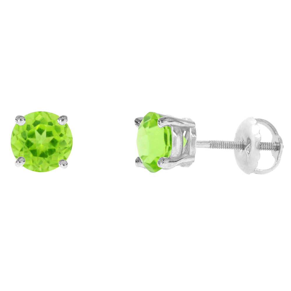 6mm 14k White Gold Natural Peridot Stud Earrings Screw Back Round 2 cttw/pr