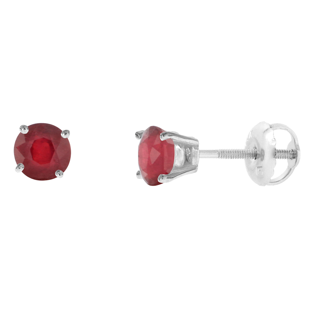 4MM 14K WHITE GOLD ENHANCED GENUINE RUBY STUD EARRINGS SCREW BACK ROUND 0.5 CTTW/PR