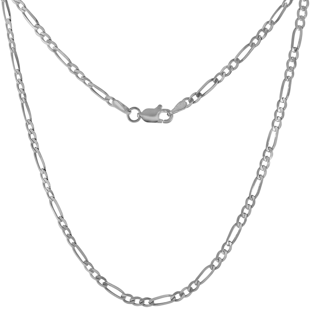 SOLID REAL 14K WHITE GOLD 2MM FIGARO CHAIN NECKLACES FOR WOMEN & MEN BEVELED EDGES HIGH POLISHED 16-26 INCH