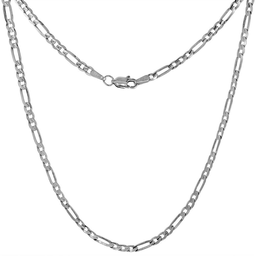 SOLID REAL 14K WHITE GOLD 3MM FIGARO CHAIN NECKLACES & BRACELETS FOR WOMEN & MEN BEVELED EDGES CONCAVED HIGH POLISHED 8-26 INCH