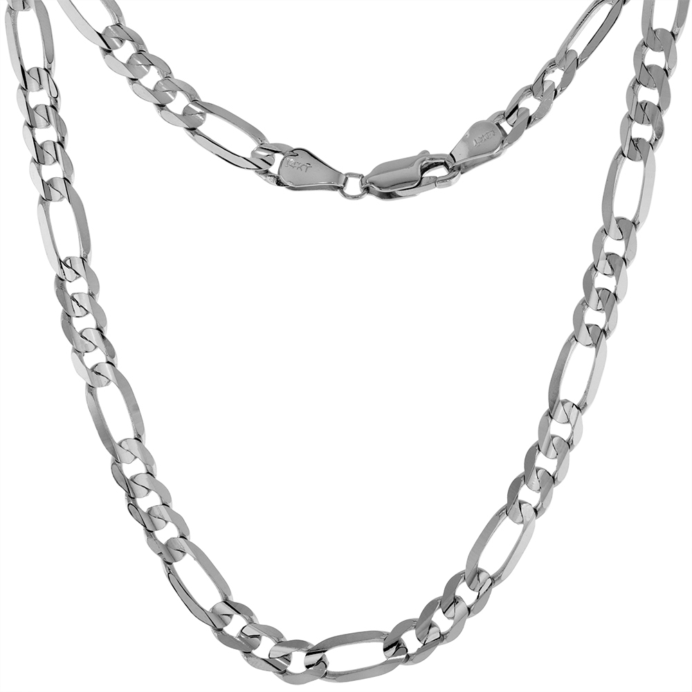 SOLID REAL 14K WHITE GOLD 5MM FIGARO CHAIN NECKLACES & BRACELETS FOR MEN & WOMEN BEVELED EDGES CONCAVED HIGH POLISHED 8-30 INCH