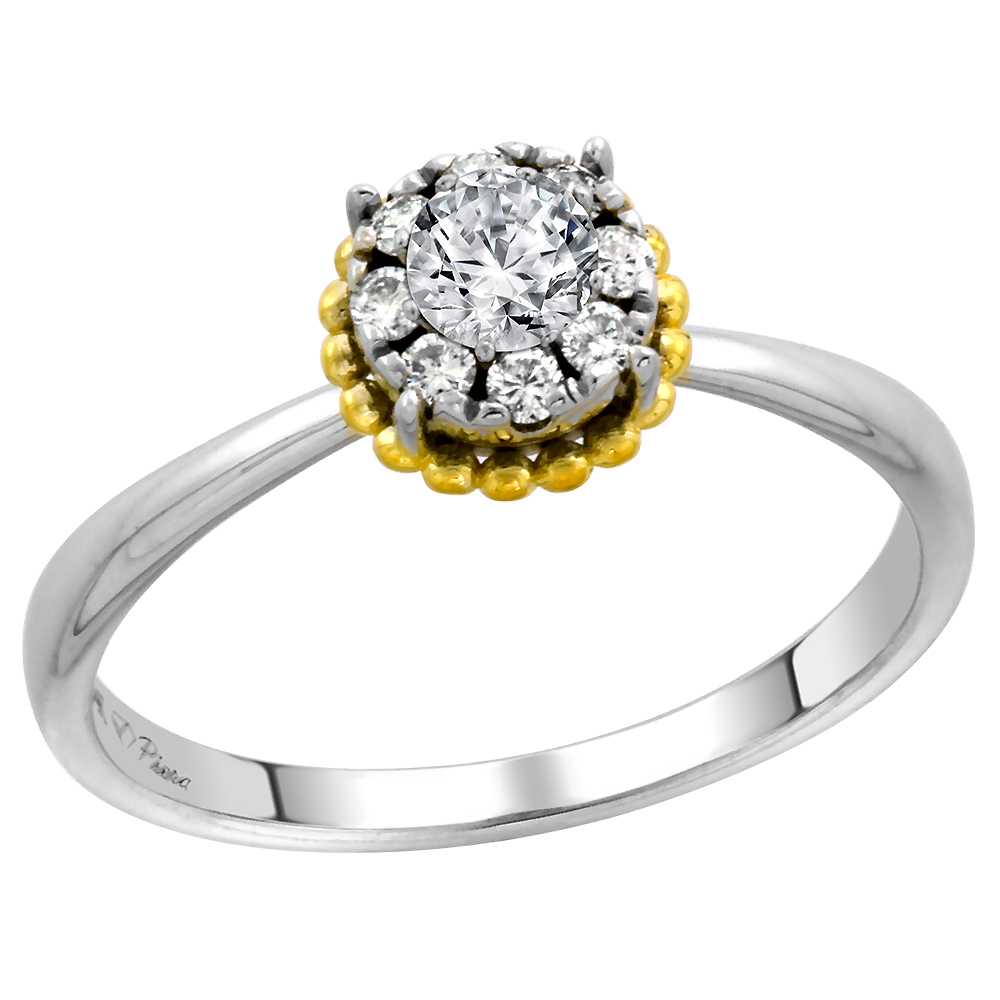 14k White Gold Diamond Halo Genuine Pink Topaz Solitaire Engagement Ring Round Brilliant cut 4mm,size5-10