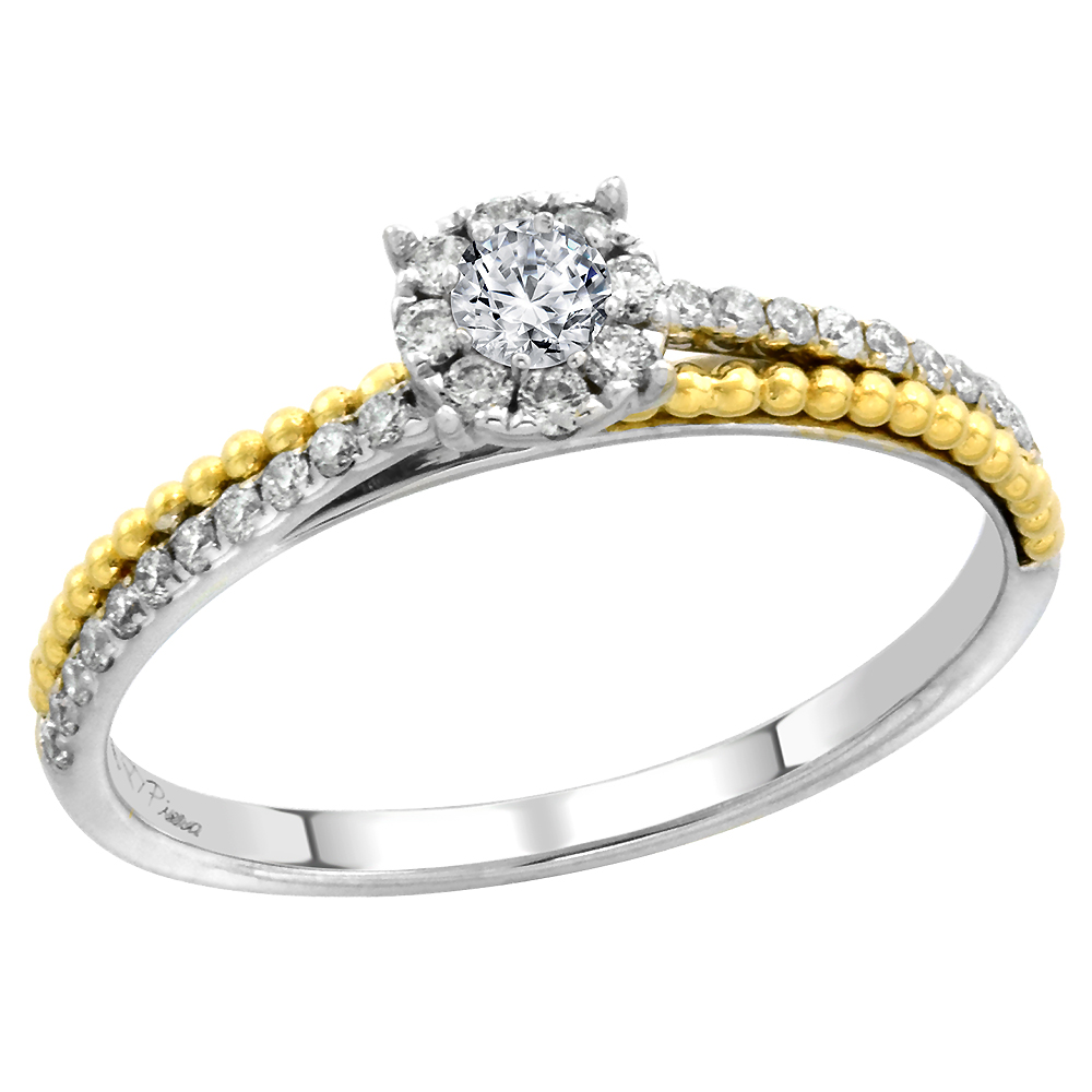 14k White Gold Diamond Halo Yellow Sapphire Solitaire Engagement Ring Round Brilliant cut 3mm, size 5-10