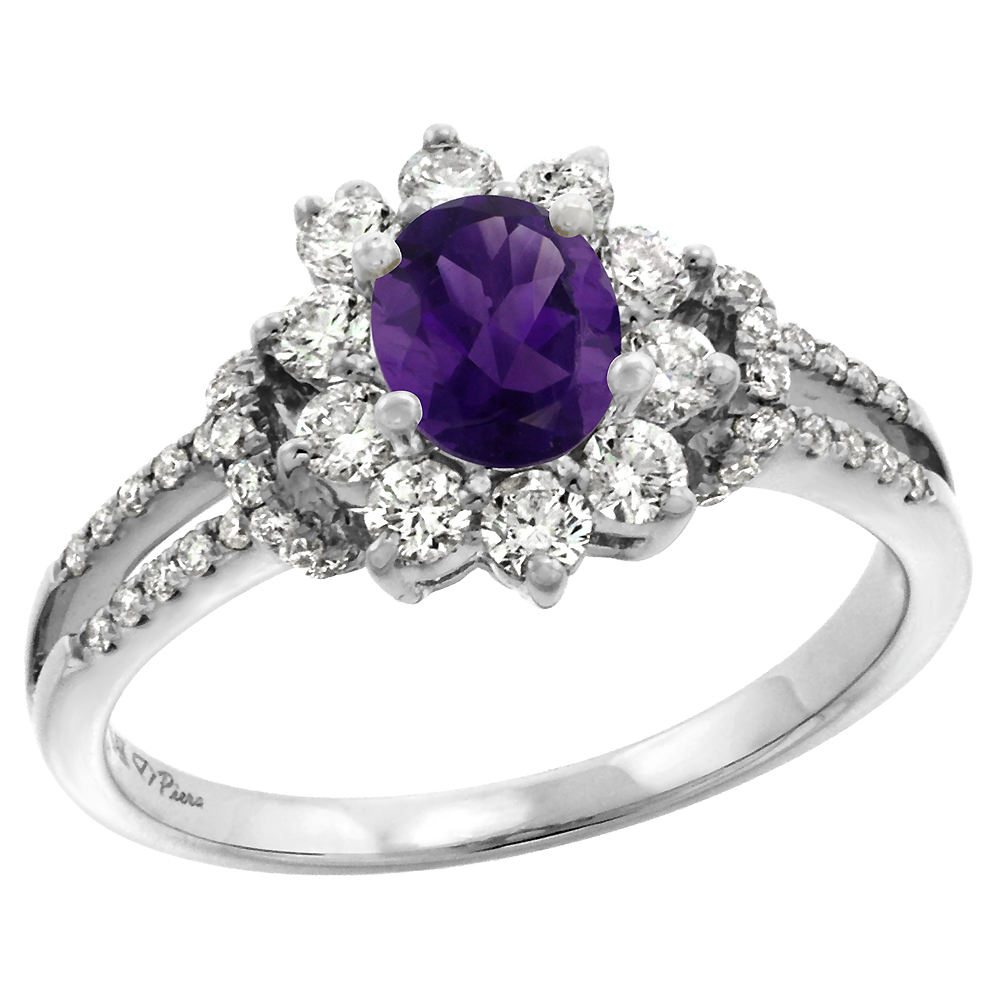 14k White Gold Diamond Genuine Rainbow Moonstone Halo Engagement Ring Oval 7x5mm, size 5-10