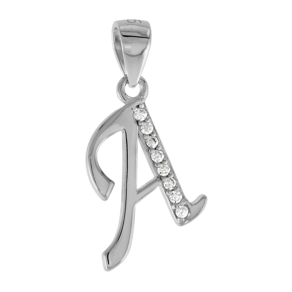 Dainty 1/2 inch 14k White Gold Diamond Stylized Block Alphabet Initial Pendant Necklace for Women 1/10 ct. High Polished 18 inch