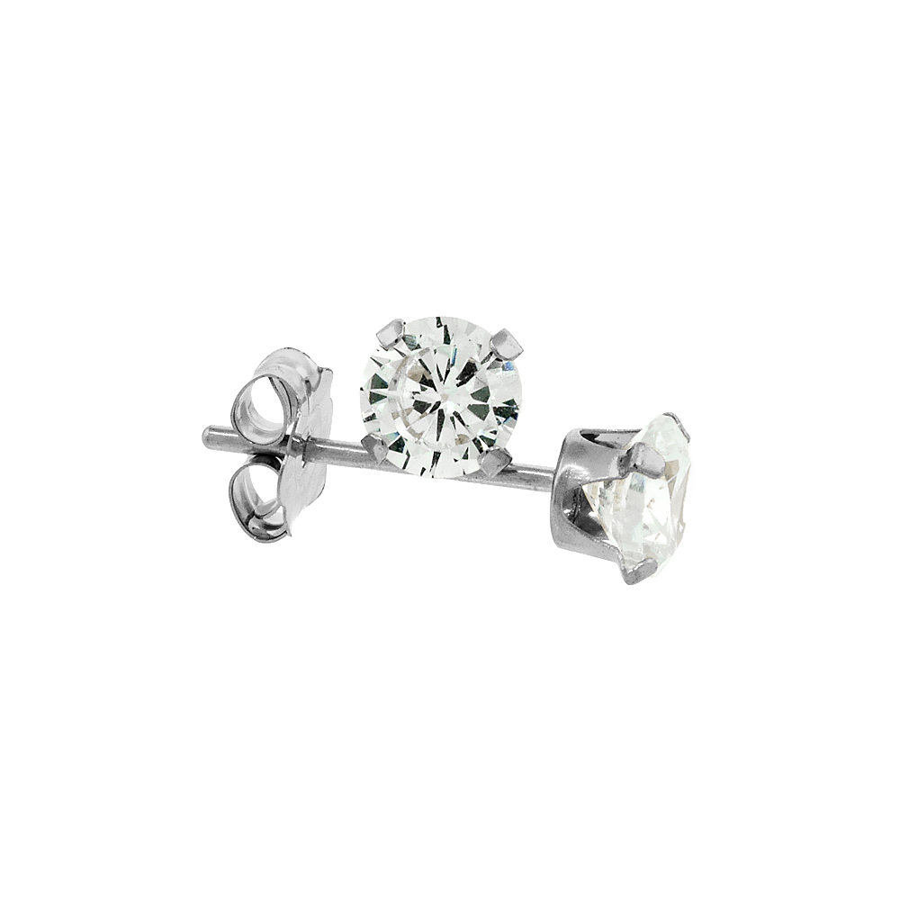 14k White Gold 4mm Cubic Zirconia Earrings Studs Cartilage Nose 4 prong 0.5 ct/pr