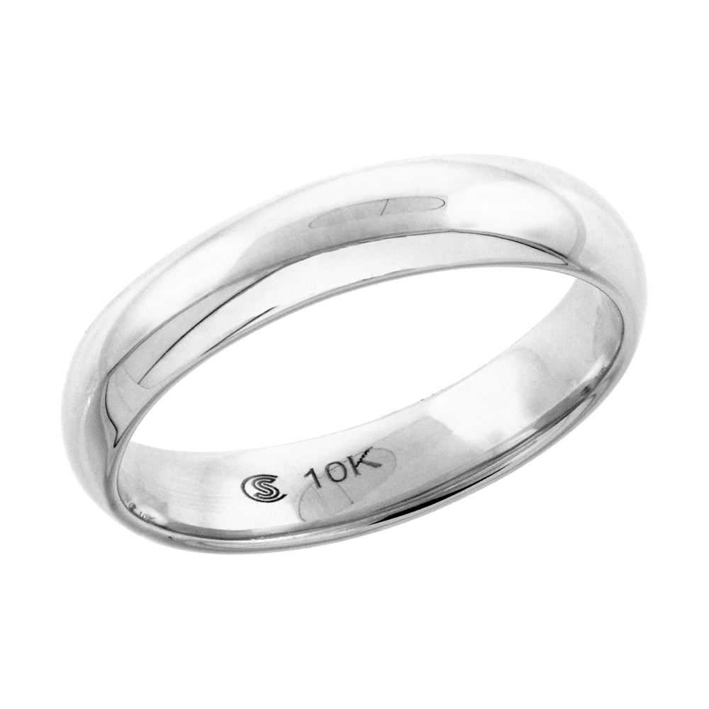 10k White Hollow Gold 4 mm Wedding Band for Women and Men Thumb Ring Comfort Fit sizes 5 - 9.5
