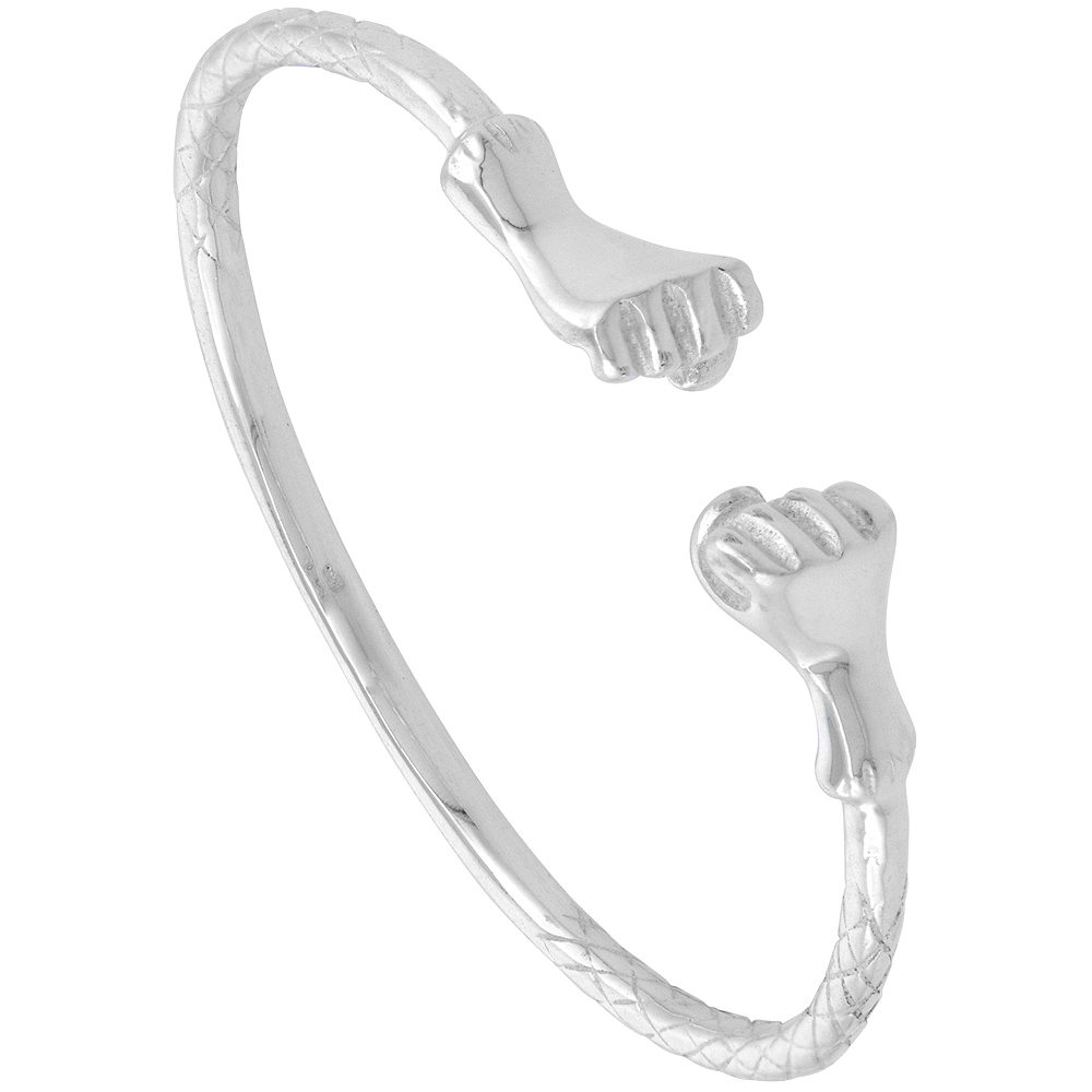 STERLING SILVER WEST INDIES BANGLE BRACELET FIST JUNIOR SIZE, 7 INCH