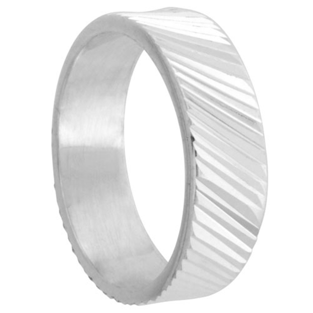 Sterling Silver 6mm Diamond Cut Wedding Band for Women &amp; Men Diagonal Grooves All Around Handmade Sizes 6-10