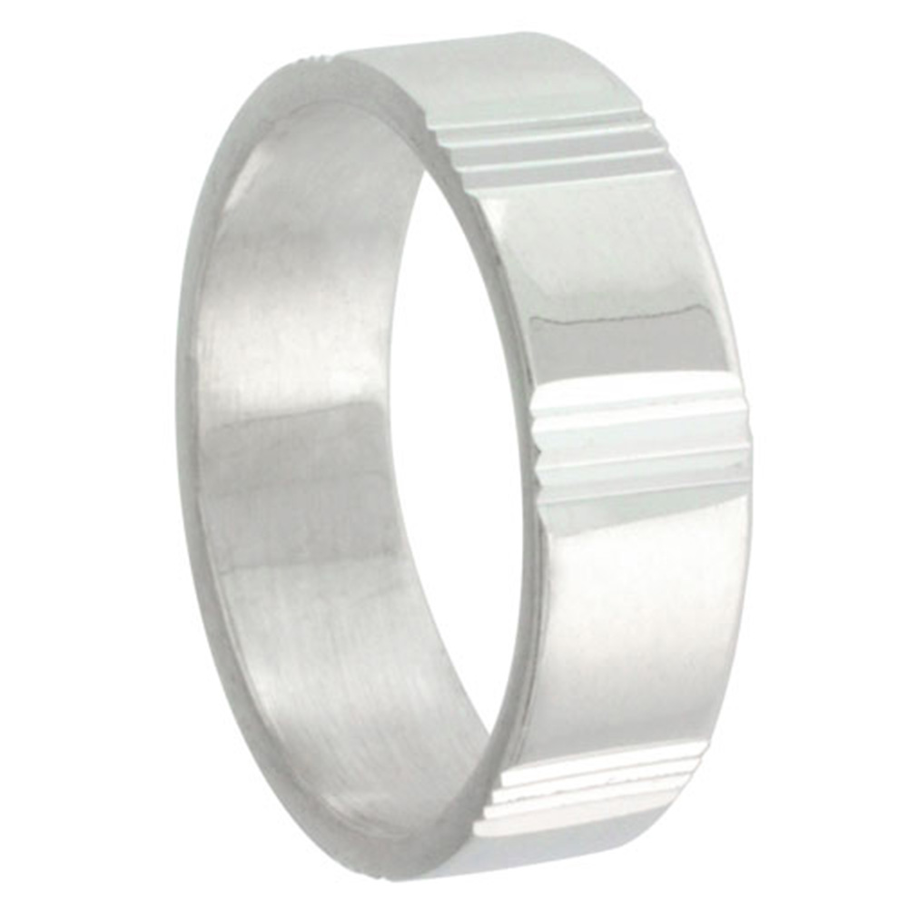 Sterling Silver 6mm Diamond Cut Wedding Band for Men &amp; Women Vertical Stripes Intervals Handmade Sizes 6-10