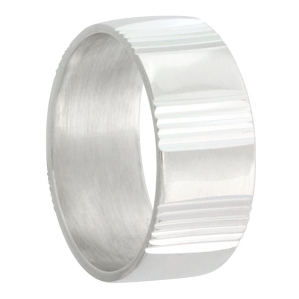 Sterling Silver 8mm Diamond Cut Wedding Band for Men & Women with Vertical Stripes Intervals Handmade Sizes 8-13