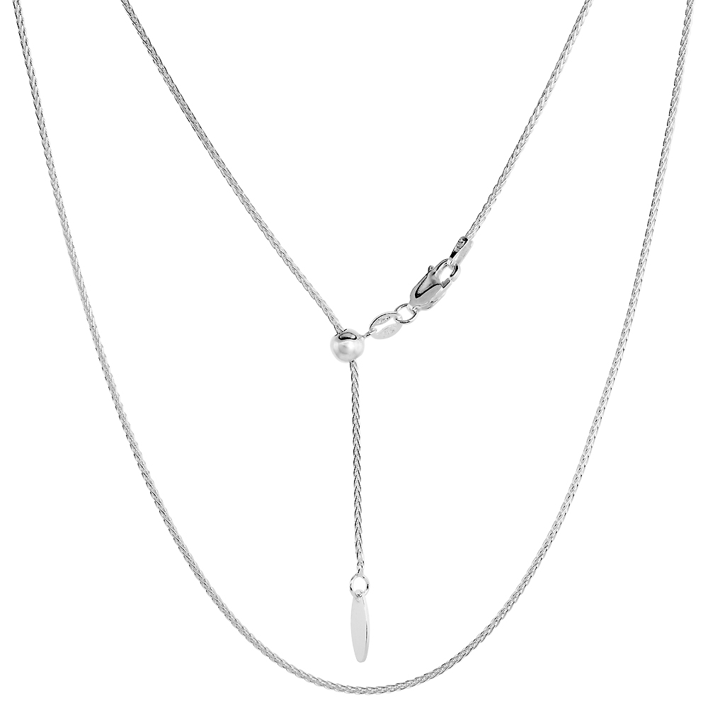 STERLING SILVER ADJUSTABLE SPIGA WHEAT CHAIN NECKLACE FOR WOMEN 1.2 MM NICKEL FREE ITALY 22 INCH