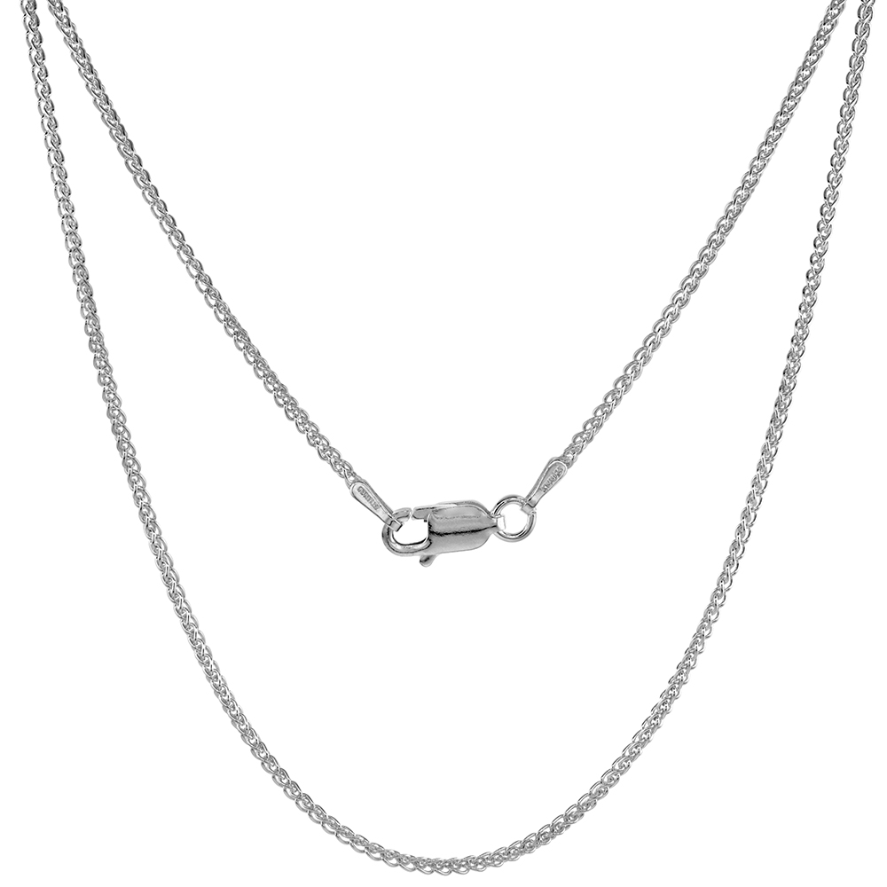 STERLING SILVER SPIGA WHEAT CHAIN NECKLACES VERY THIN 1.3MM NICKEL FREE ITALY, SIZES 7 - 30 INCH