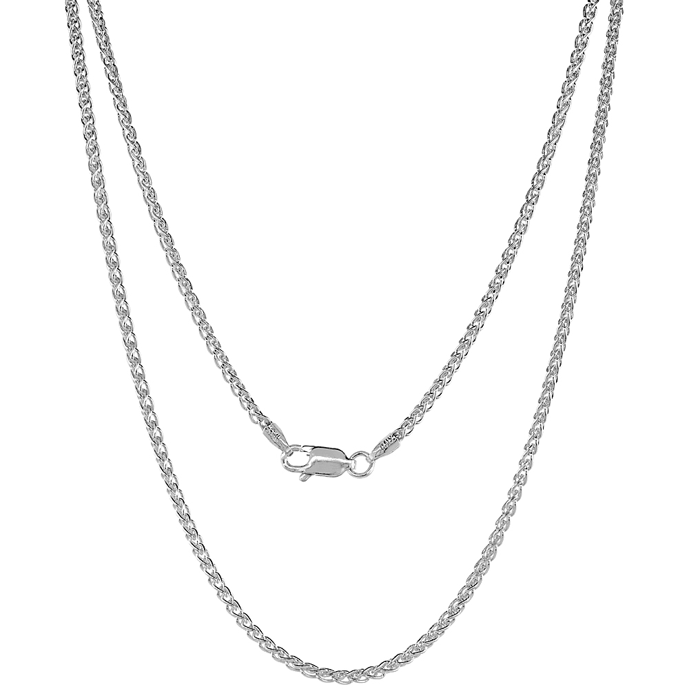 Sterling Silver Spiga Wheat Chain Necklaces & Bracelets 2mm Nickel Free Italy, sizes 7 - 30 inch