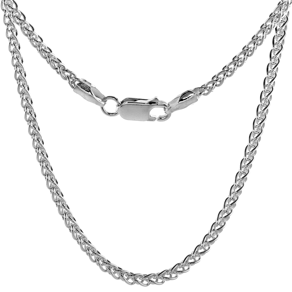 STERLING SILVER SPIGA WHEAT CHAIN NECKLACES & BRACELETS 2.5MM NICKEL FREE ITALY, SIZES 7 - 30 INCH