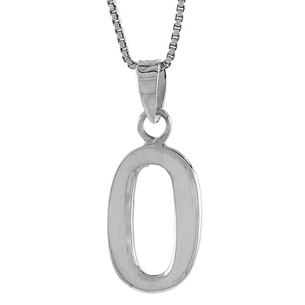 STERLING SILVER NUMBER 0 PENDANT FOR JERSEY NUMBERS & RECOVERY HIGH POLISH 3/4 INCH (NO CHAIN)