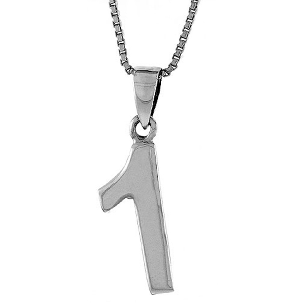 STERLING SILVER NUMBER 1 PENDANT FOR JERSEY NUMBERS & RECOVERY HIGH POLISH 3/4 INCH (NO CHAIN)