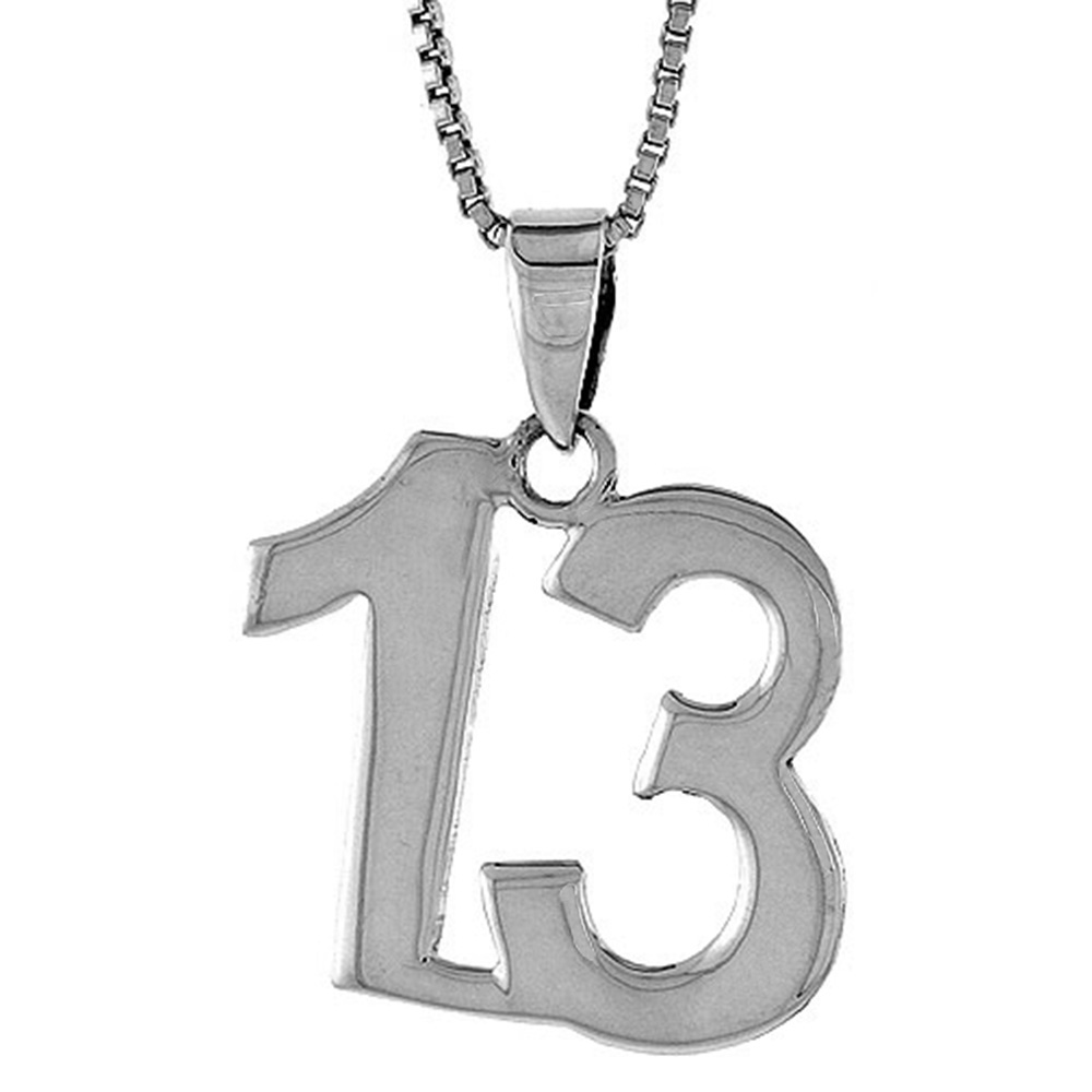 STERLING SILVER NUMBER 13 PENDANT FOR JERSEY NUMBERS & RECOVERY HIGH POLISH 3/4 INCH (NO CHAIN)