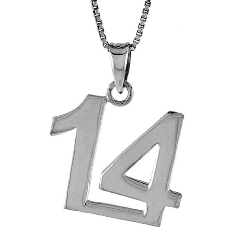 STERLING SILVER NUMBER 14 PENDANT FOR JERSEY NUMBERS & RECOVERY HIGH POLISH 3/4 INCH (NO CHAIN)